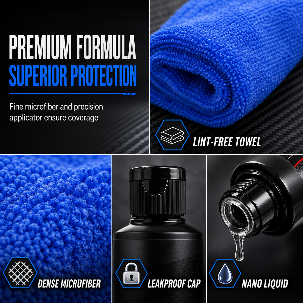 🚗 Nano Ceramic Car Coating Kit – Glossy Shine & Hydrophobic Protection