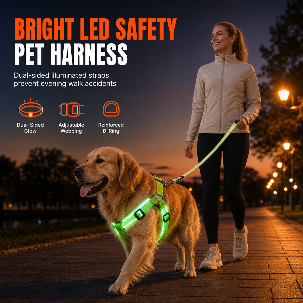 🥳 VENTE FLASH 2026 💞 50 000+ VENDUS ! ✨ Harnais pour chien LED réglable, lumineux et clignotant – Sangle de poitrine pour animal