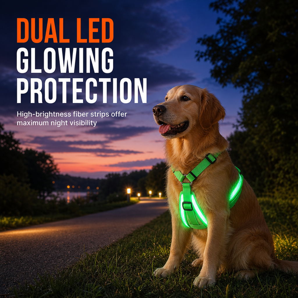 🥳 VENTE FLASH 2026 💞 50 000+ VENDUS ! ✨ Harnais pour chien LED réglable, lumineux et clignotant – Sangle de poitrine pour animal