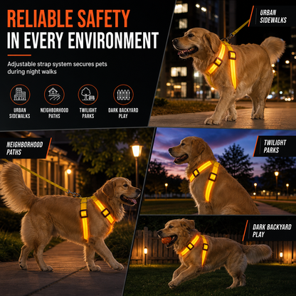 🥳 VENTE FLASH 2026 💞 50 000+ VENDUS ! ✨ Harnais pour chien LED réglable, lumineux et clignotant – Sangle de poitrine pour animal