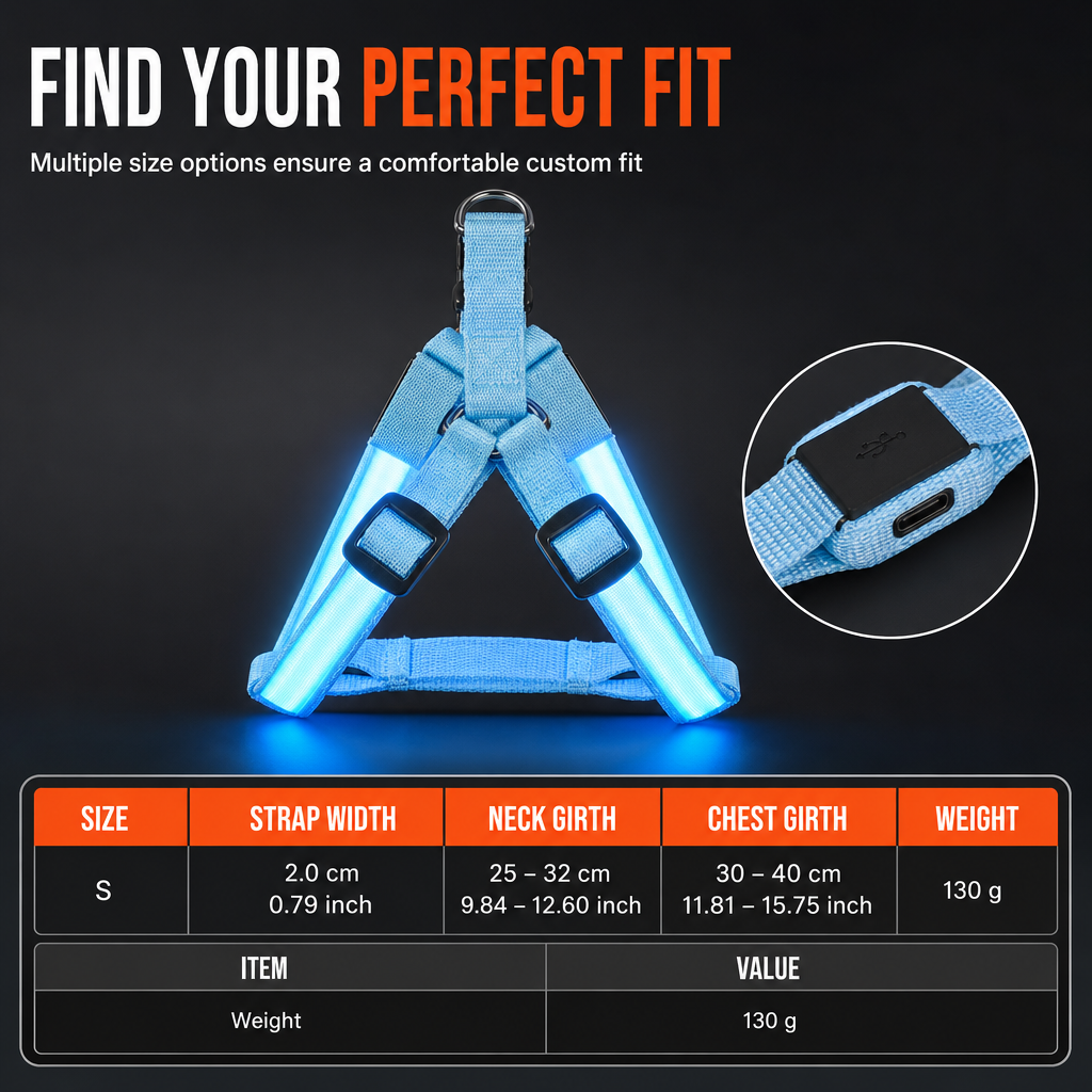 🥳 VENTE FLASH 2026 💞 50 000+ VENDUS ! ✨ Harnais pour chien LED réglable, lumineux et clignotant – Sangle de poitrine pour animal