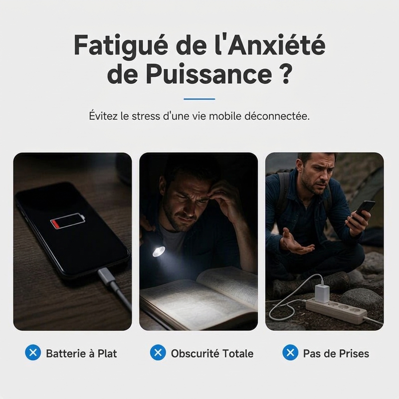 🔋-50% MAINTENANT ! Batterie de secours portable d'urgence – Chargeur rapide universel avec lampe de poche LED, batterie externe finition mate pour téléphone, camping extérieur et voyage
