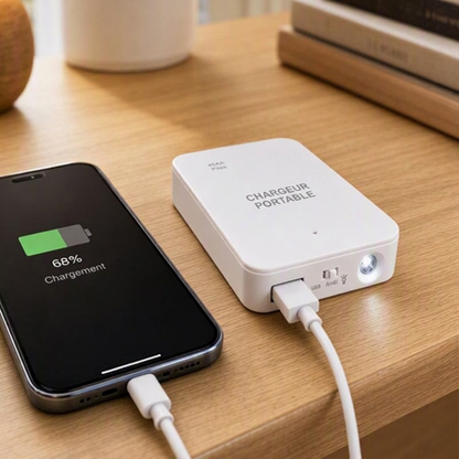 🔋-50% MAINTENANT ! Batterie de secours portable d'urgence – Chargeur rapide universel avec lampe de poche LED, batterie externe finition mate pour téléphone, camping extérieur et voyage