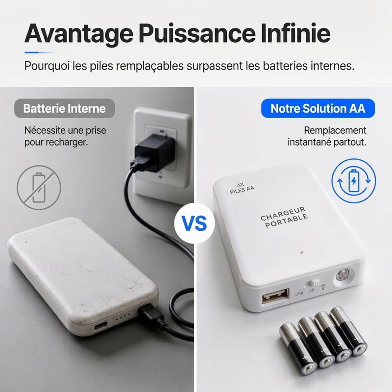 🔋-50% MAINTENANT ! Batterie de secours portable d'urgence – Chargeur rapide universel avec lampe de poche LED, batterie externe finition mate pour téléphone, camping extérieur et voyage