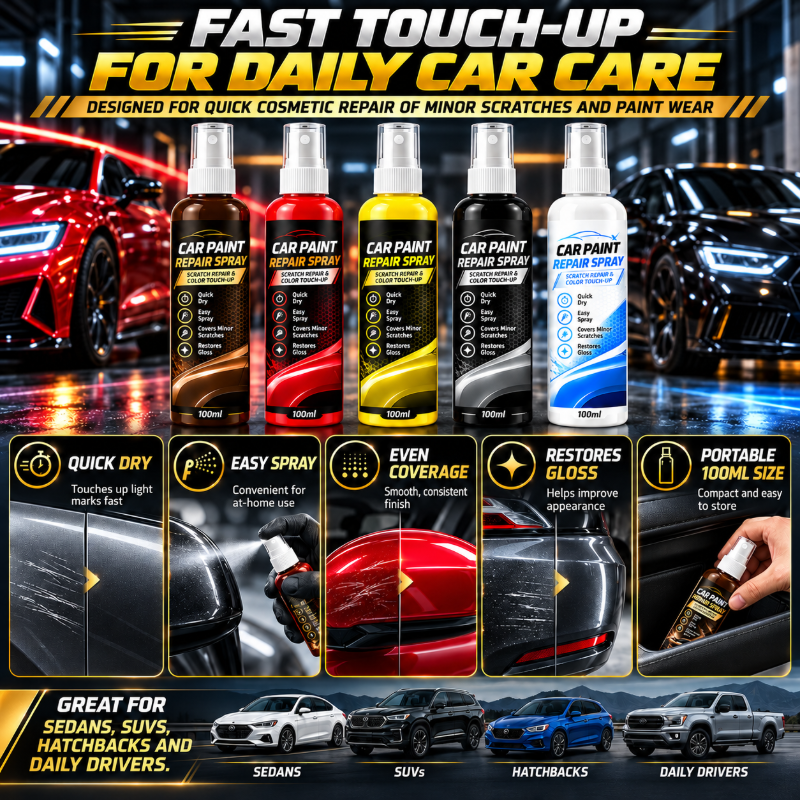 🎁🔥 Disponible en plusieurs coloris — Spray réparateur de rayures pour voiture, pour les rayures légères et les retouches rapides. 🥰