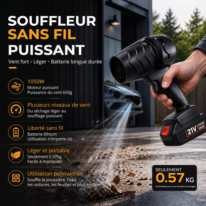 📢 30% de Réduction – Souffleur d'Air Sans Fil Turbo 1050 W Moteur Cuivre 21V pour Séchage Voiture, Jardin et Atelier