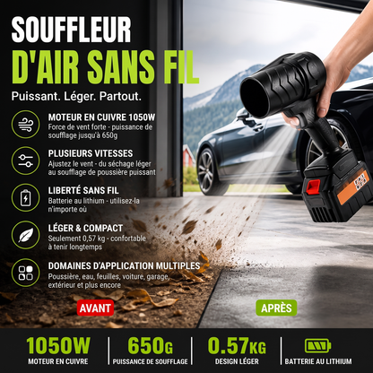 📢 30% de Réduction – Souffleur d'Air Sans Fil Turbo 1050 W Moteur Cuivre 21V pour Séchage Voiture, Jardin et Atelier