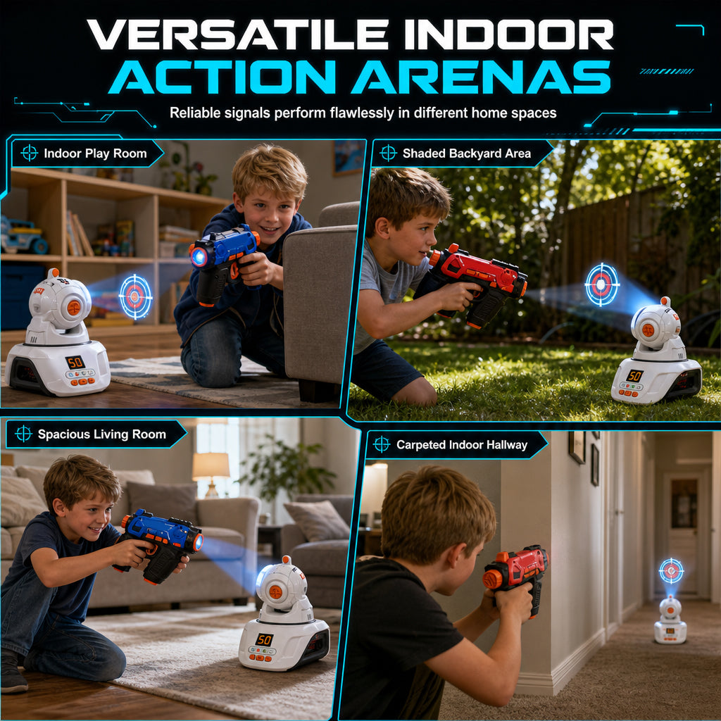 ❄️🎄 Rendez Noël magique ✨🎁Set de pistolets laser infrarouges pour enfants – 2 mini-pistolets et 1 projecteur avec son et lumière