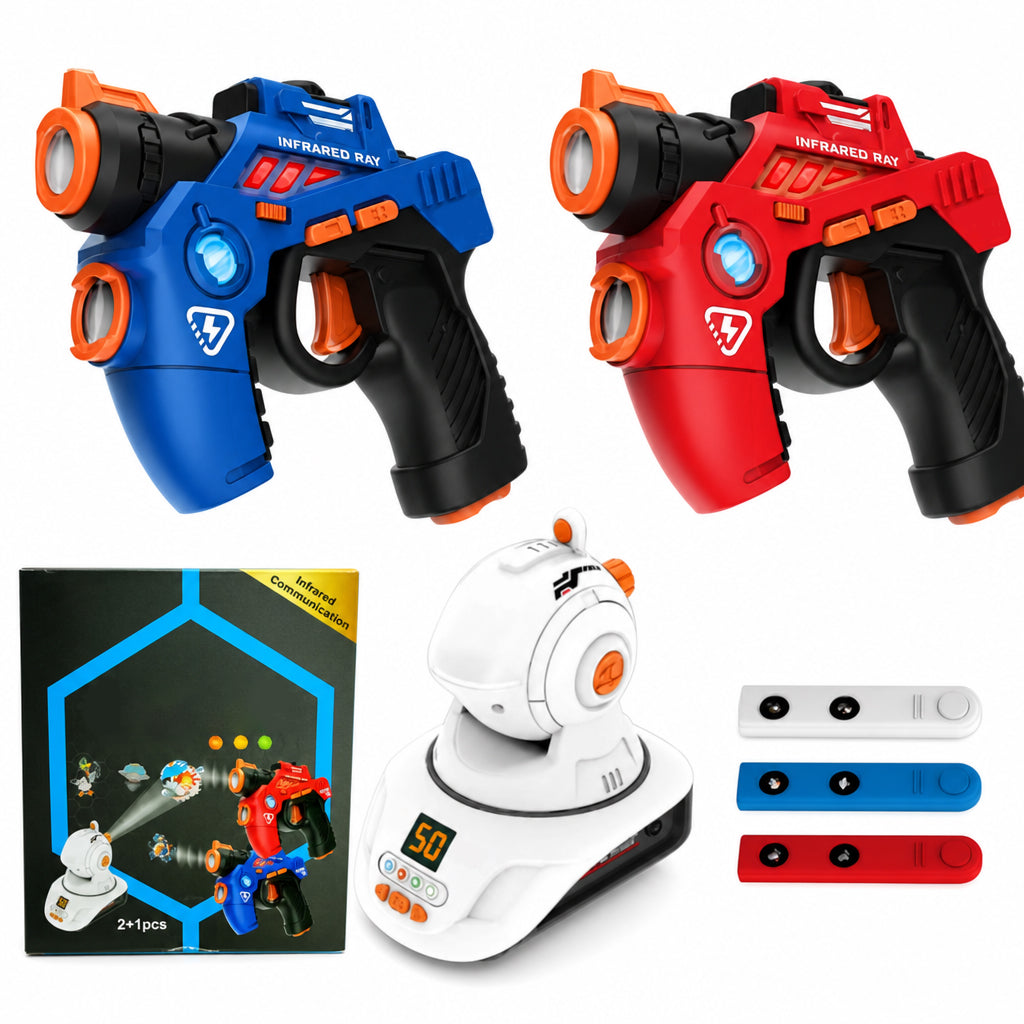 ❄️🎄 Rendez Noël magique ✨🎁Set de pistolets laser infrarouges pour enfants – 2 mini-pistolets et 1 projecteur avec son et lumière