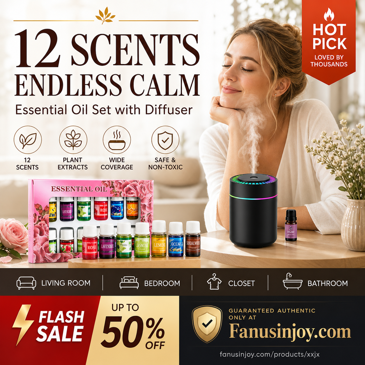 🔥 Offre limitée –50 % ! 🎁🌺 Une senteur fraîche qui égaie votre humeur ! 🌷 Coffret de 12 huiles essentielles hydrosolubles