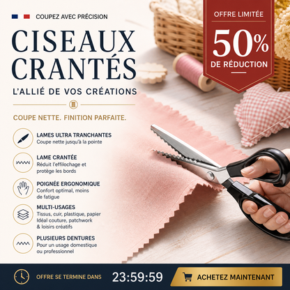 ✂️ 50% DE RÉDUCTION! 🧵 Ciseaux zig-zag inox – Lames dentelées & anti-effilochage ✨