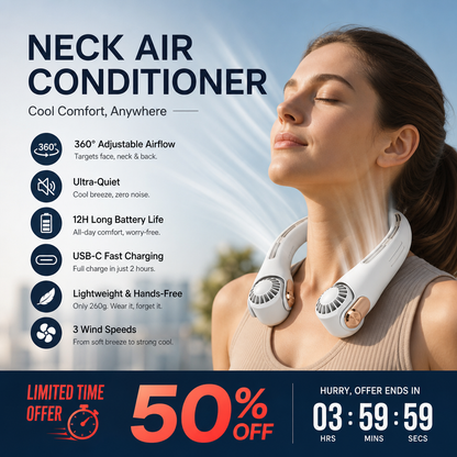 🥳 2026 EN VEDETTE 🥳 💞 50 000+ VENDUS ! 🍃💨 50 % DE RÉDUCTION ! Ventilateur climatiseur de cou – Ultra‑silencieux, rotation 360°, 3 vitesses. Fraîcheur mains libres, longue autonomie – l’indispensable de l’été ! 😎🌬️