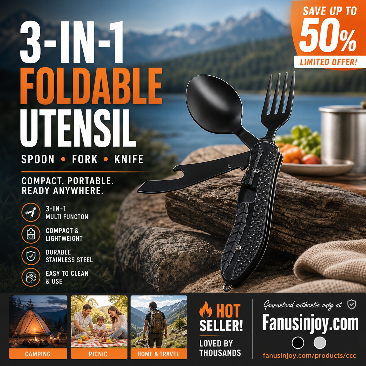 🎉 50 % de réduction ! 🍴 Couvert de table pliable multifonction 4‑en‑1 pour l'extérieur